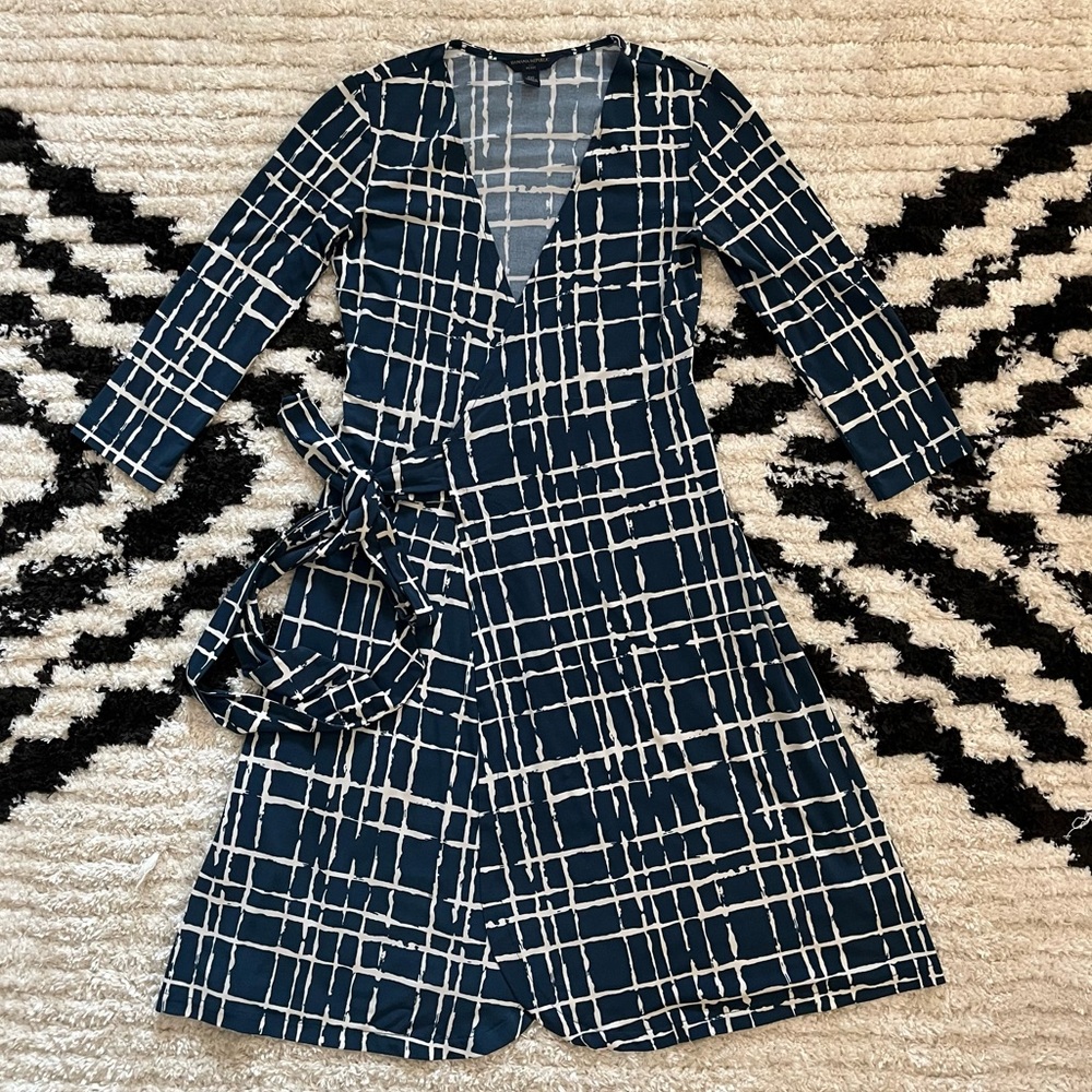 Dark Blue Graphic Wrap Dress